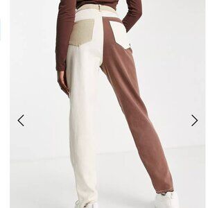 Missguided riot mom jeans with neutral patch detail in cream
